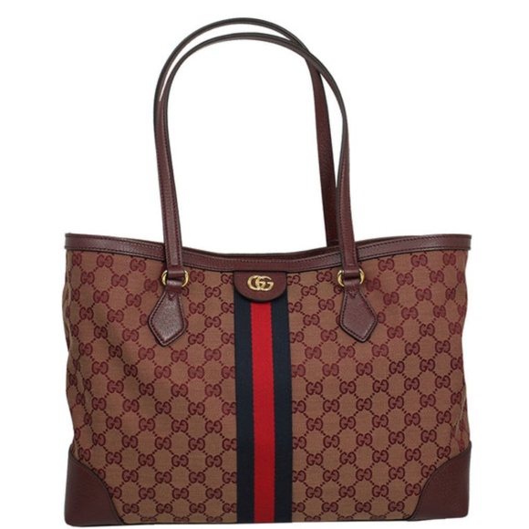 Gucci Handbags - Gucci Tote Bag Ophidia GG Canvas Burgundy
